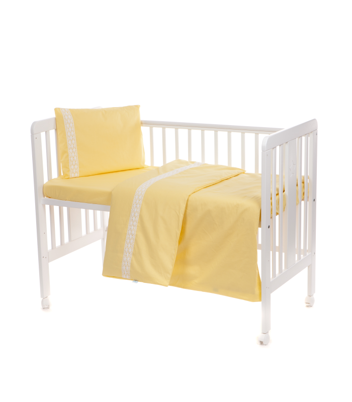 Beebi voodipesukomplekt pitsiga 3-osaline, kollane