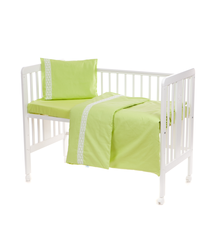 Beebi voodipesukomplekt pitsiga 3-osaline,  roheline