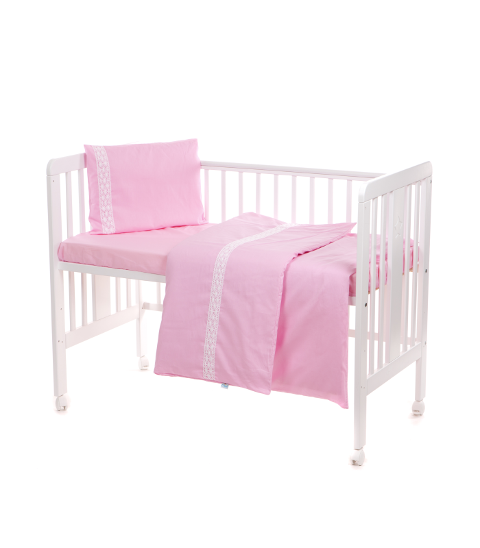 Beebi voodipesukomplekt pitsiga 3-osaline, roosa